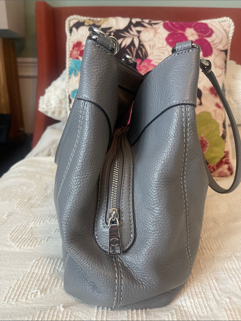 Coach Lexy Gray Pebbled Leather Hobo Shoulder Bag - Picture 3 of 9